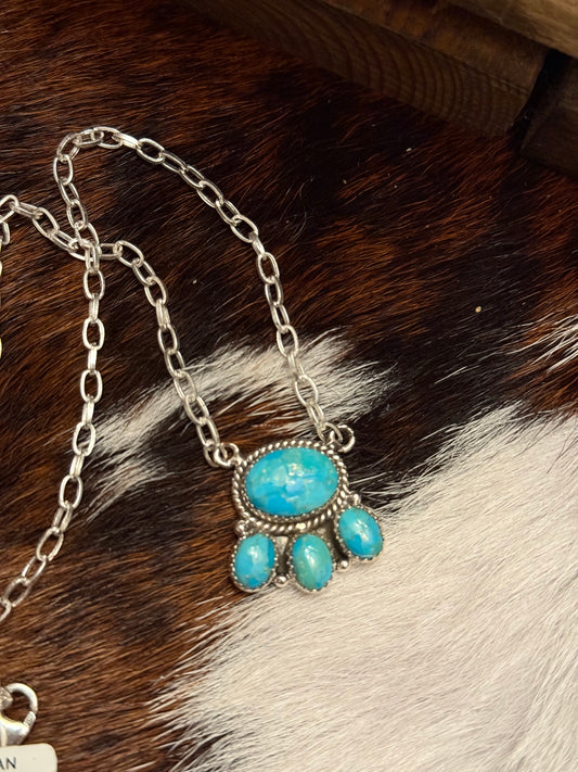 Sterling Silver Handmade Kingman Turquoise Paw Pendant Necklace