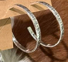 Navajo hand stamped, handmade, sterling silver hoops