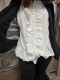 A Rare Bird White Cotton One Size Ruffle Shirt o/s