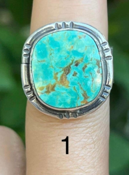 Navajo Handmade hand-stamped turquoise ring