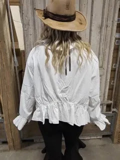 A RARE BIRD RUFFLE WHITE BUTTON UP BLOUSE