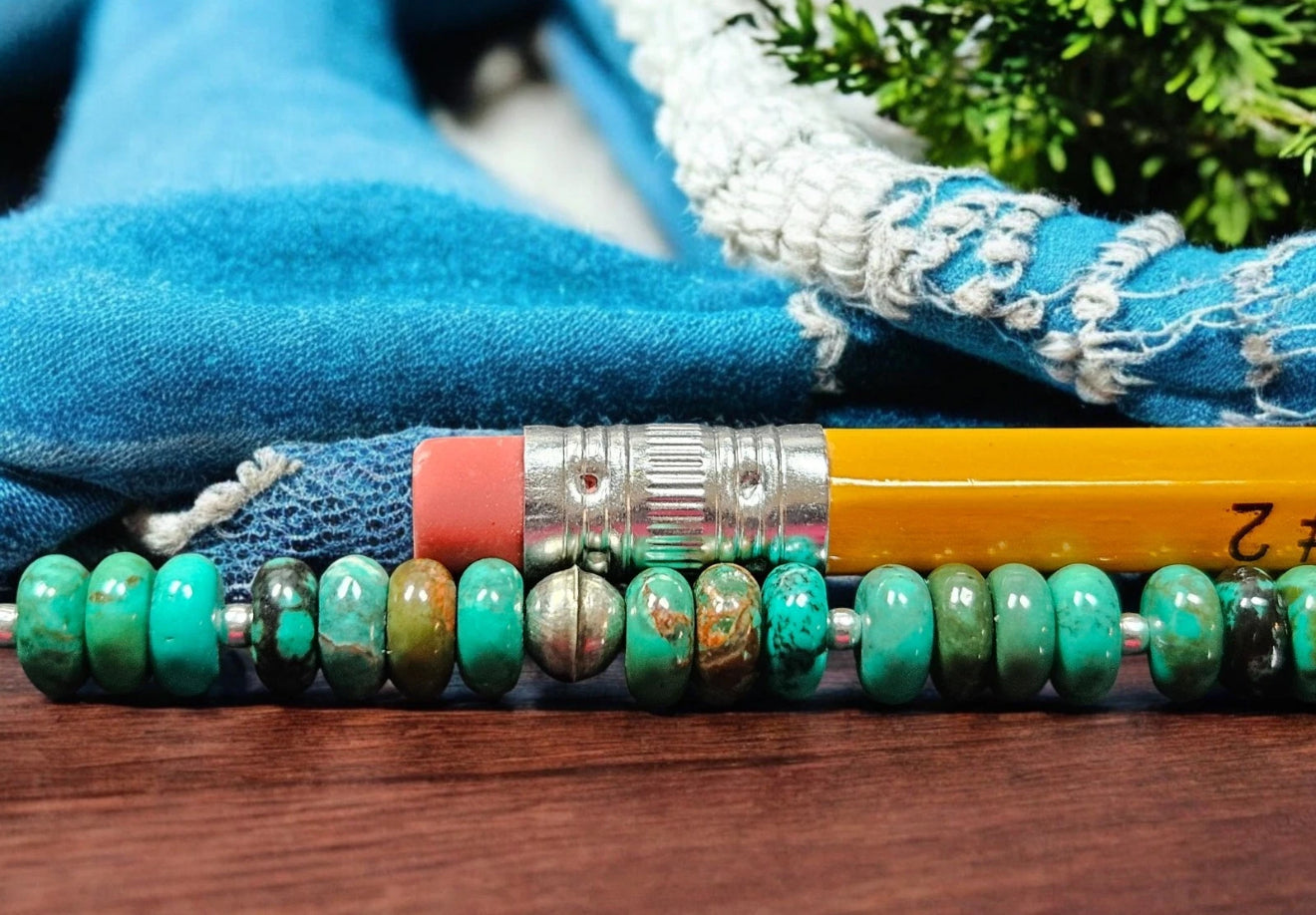 Sterling NAVAJO Pearl Hubei Turquoise Native Bench Beads Necklace VTG Silver 20"