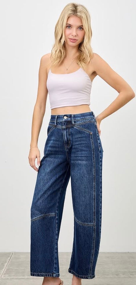 Saige High Rise Low Curve Crop Barrel Jeans