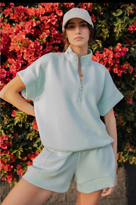 MODAL SCUBA QUARTER ZIP SHORT SLEEVE TOP