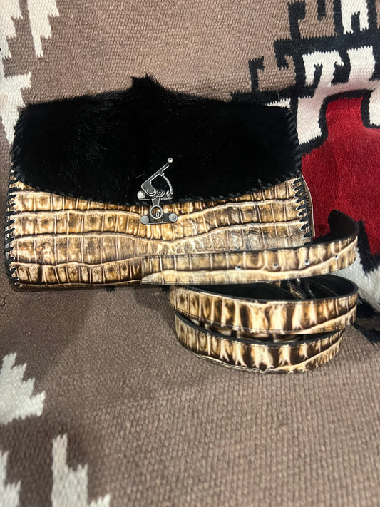 Juan Antionio Hide Crossbody Clutch with Strap