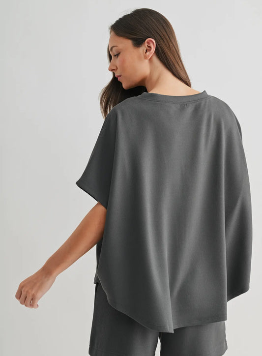 MONO B DOLMAN RIBBED LUXE SAND WASH TOP