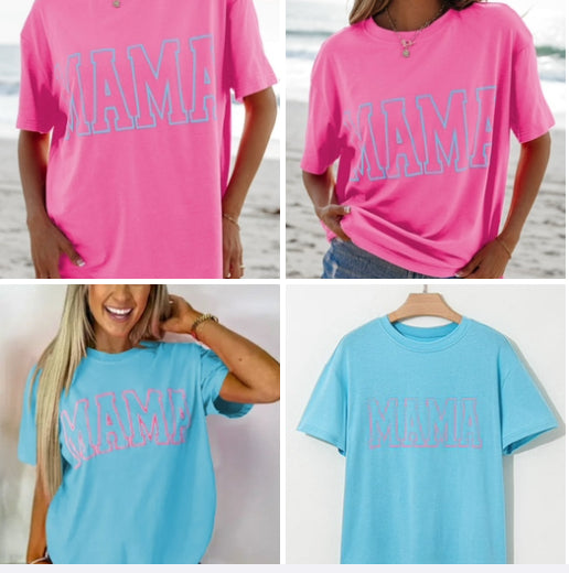 MAMA Letter Graphic Neon T Shirt