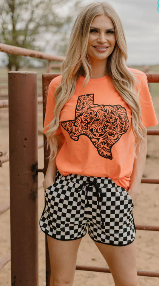 Tooled In Texas Neon Coral Tee
