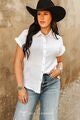 Lucky and Blessed Ivory Gauze Textured Cotton Button Down Short Sleeve Shirt
