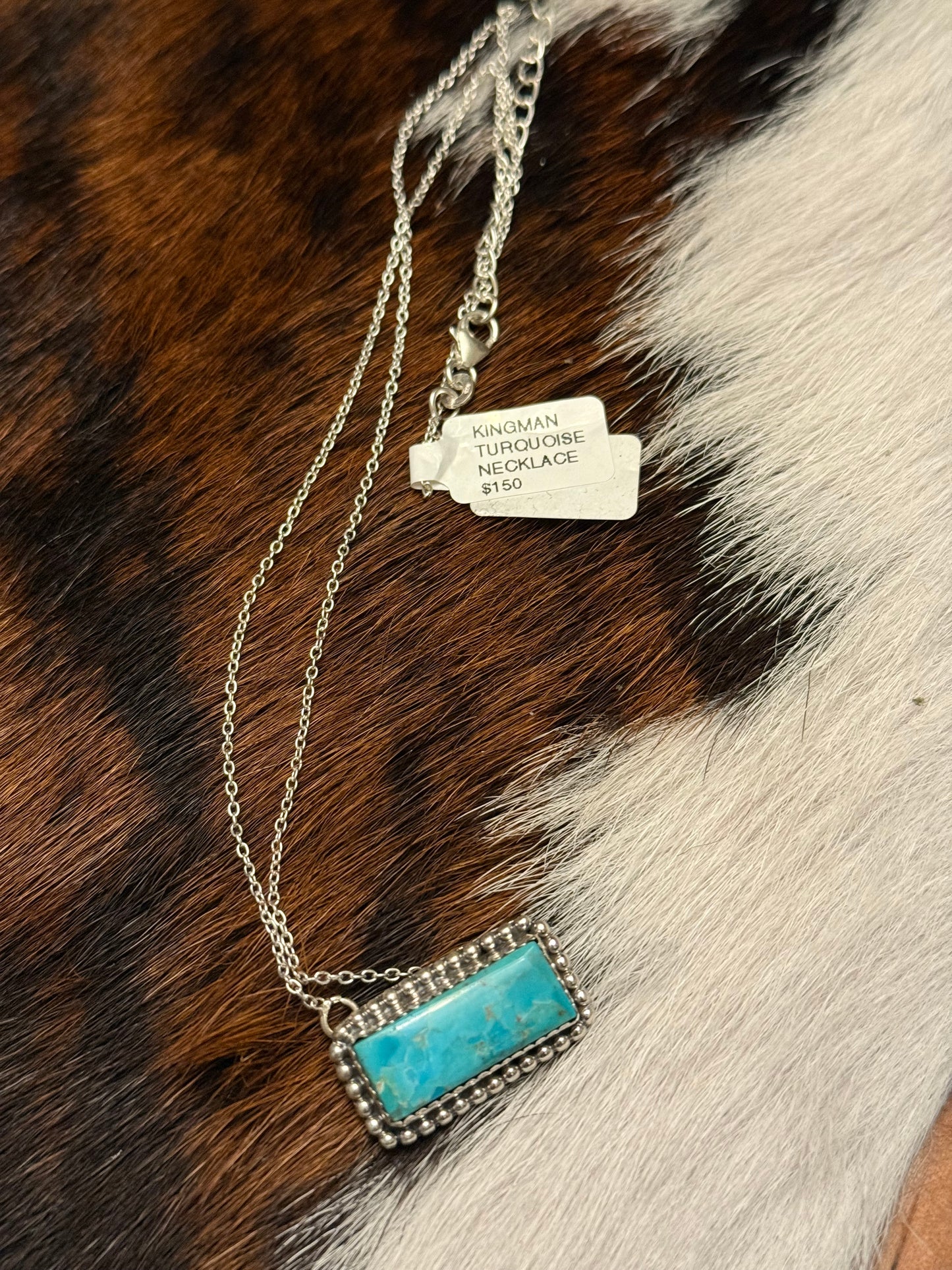 Sterling Silver Kingman Turquoise Handmade Bar Necklace