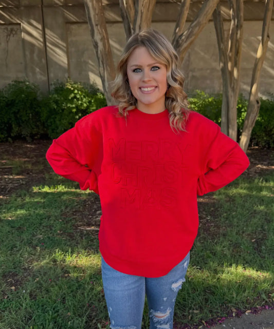 Merry Christmas Appliqued Poncho Sweatshirt
