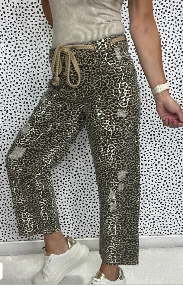 OH Distressed Washed Cheetah Pants