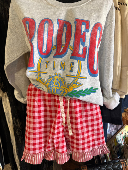 Red Gingham Print Ruffle Striped
Detail Lace Tie Shorts