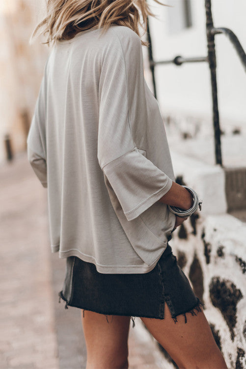 Gray Oversized Flowy Dropped Shoulder T-shirt