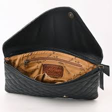 American Darling - Black Quilted CLUTCH Genuine Western Leather Women Bag