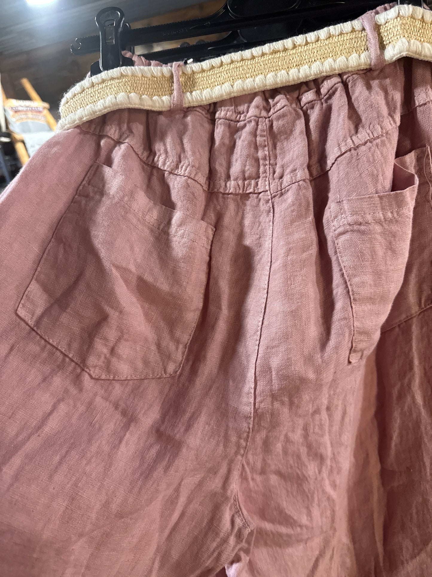 Marisima Made in Italy Linen Belted Pants with Pockets