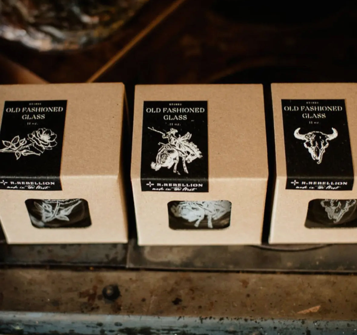 Western Inspired Etched Old Fashioned Whiskey Glasses