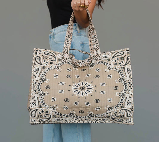 Quilted Large Tan Bandana Tote