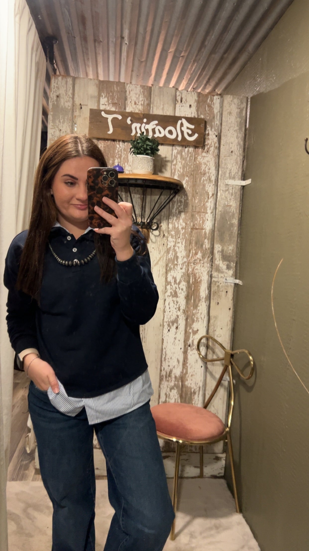 See And Be Seen Striped Shirt 2 fer Sweatshirt Collar Pullover