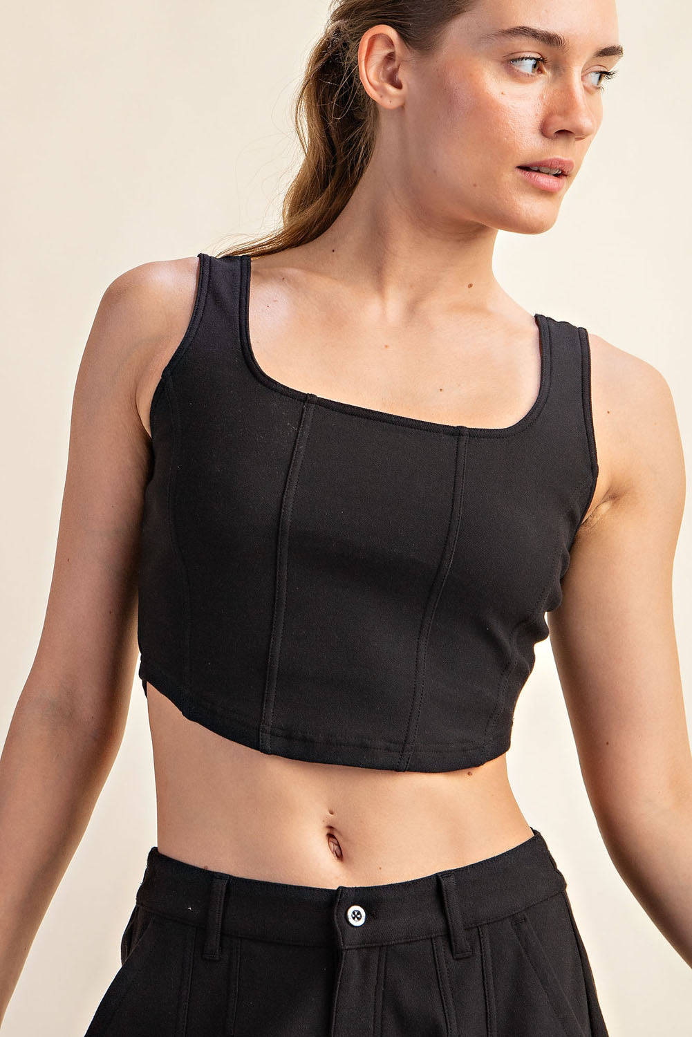 RAE MODE - COTTON STRETCH TWILL SQUARE NECK CROP TOP