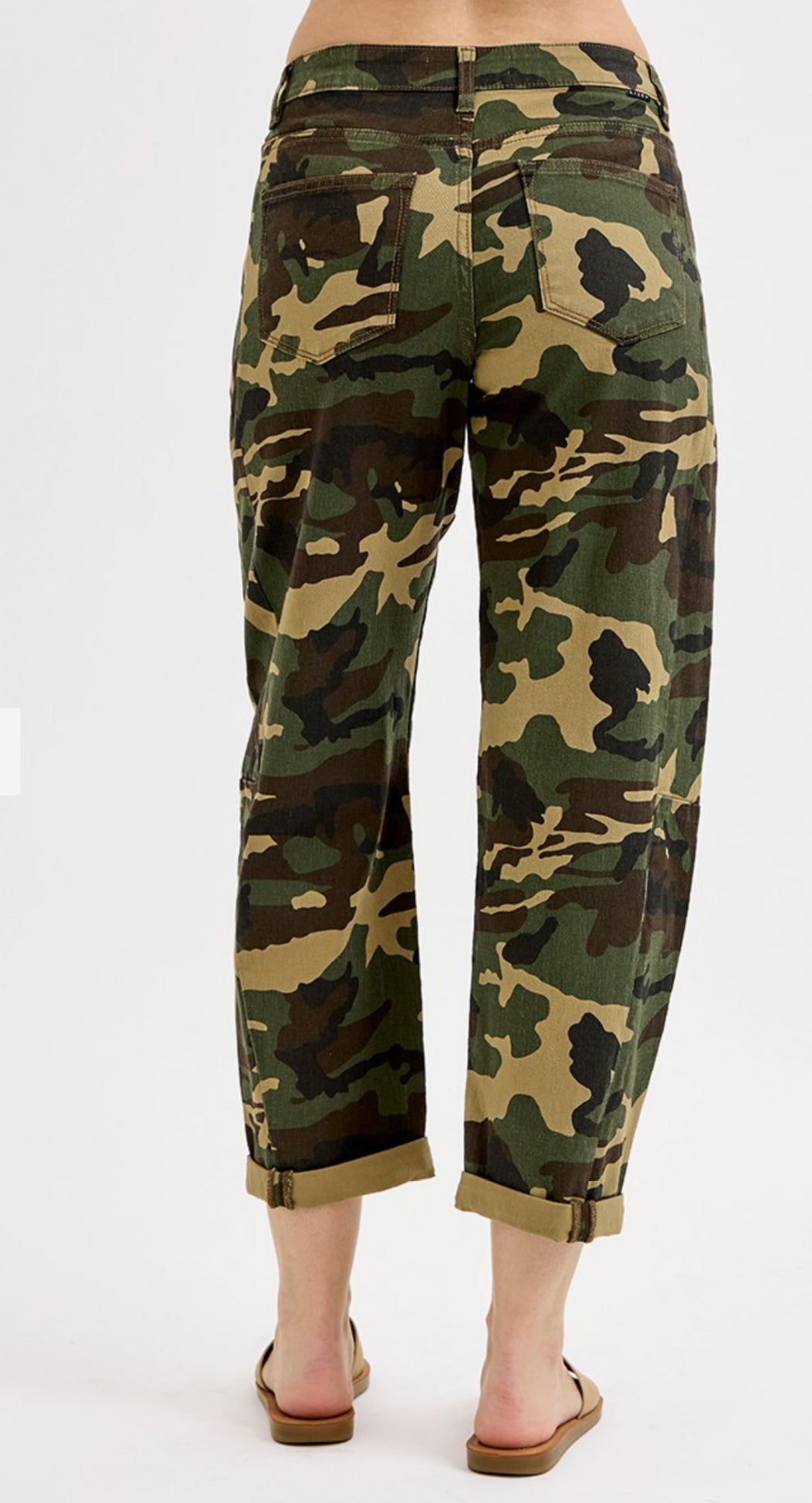 Risen CAMO Jeans HIGH RISE ANKLE BARREL DOUBLE ROLL UP PANTS
