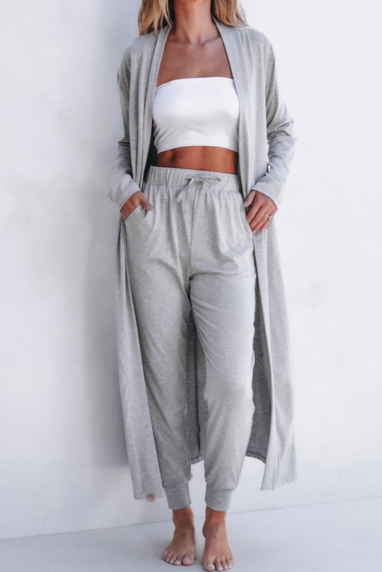 Split Long Cardigan and Jogger Pants Lounge Set