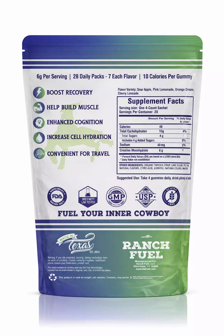 Ranch Fuel Creatine Monohydrate Gummies >> Variety Pack >> 28 Daily Packs