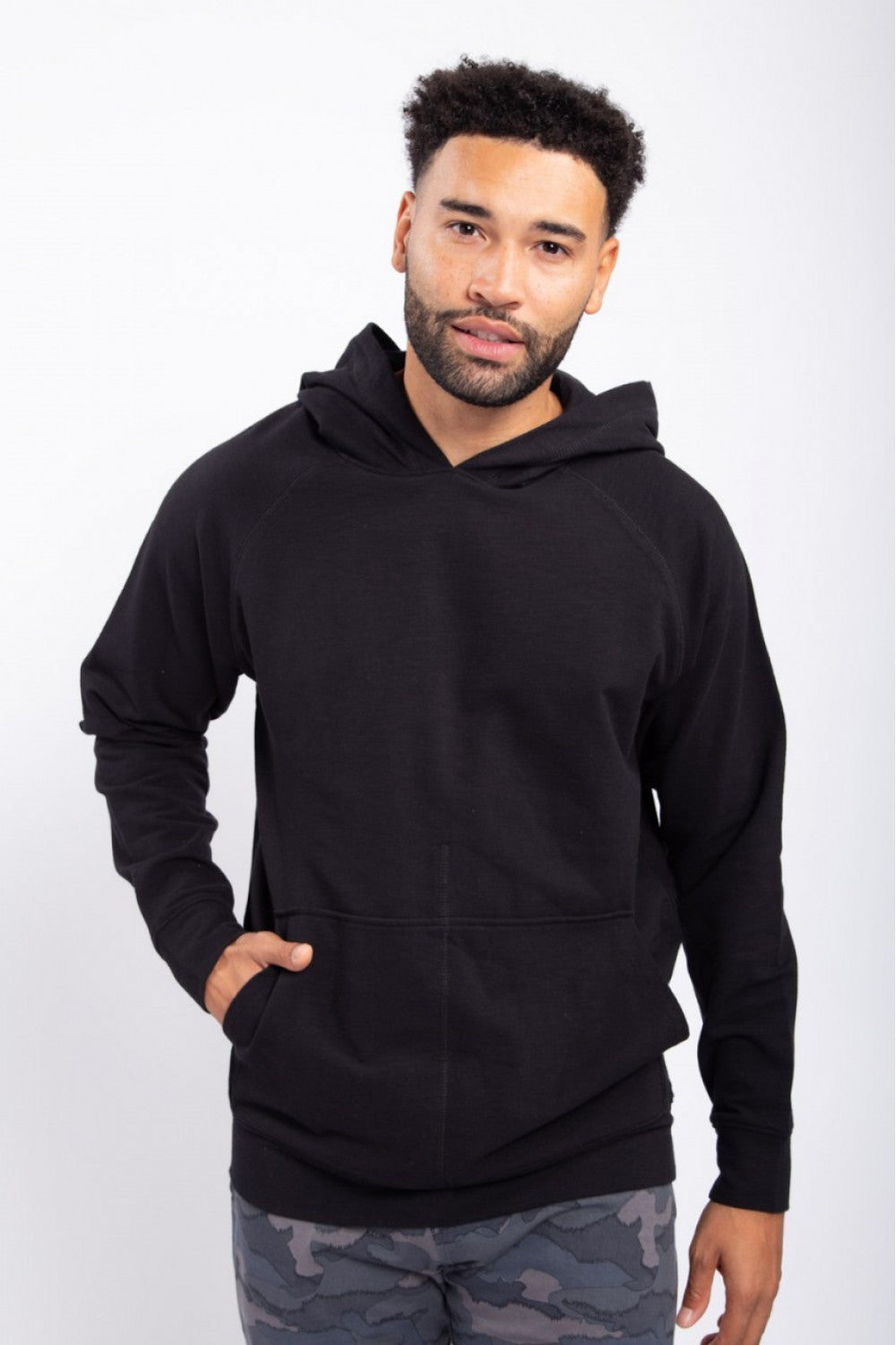 Men’s Raglan Pullover Hoodie With Split Front Pocket