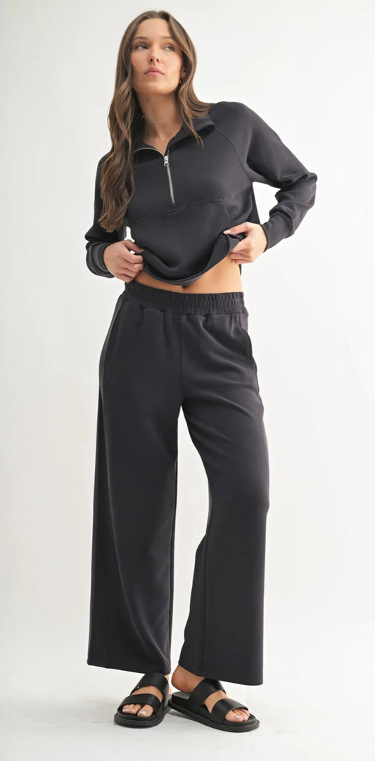 Mono B Luxe Sand Wash Rib Wide-Leg Pants