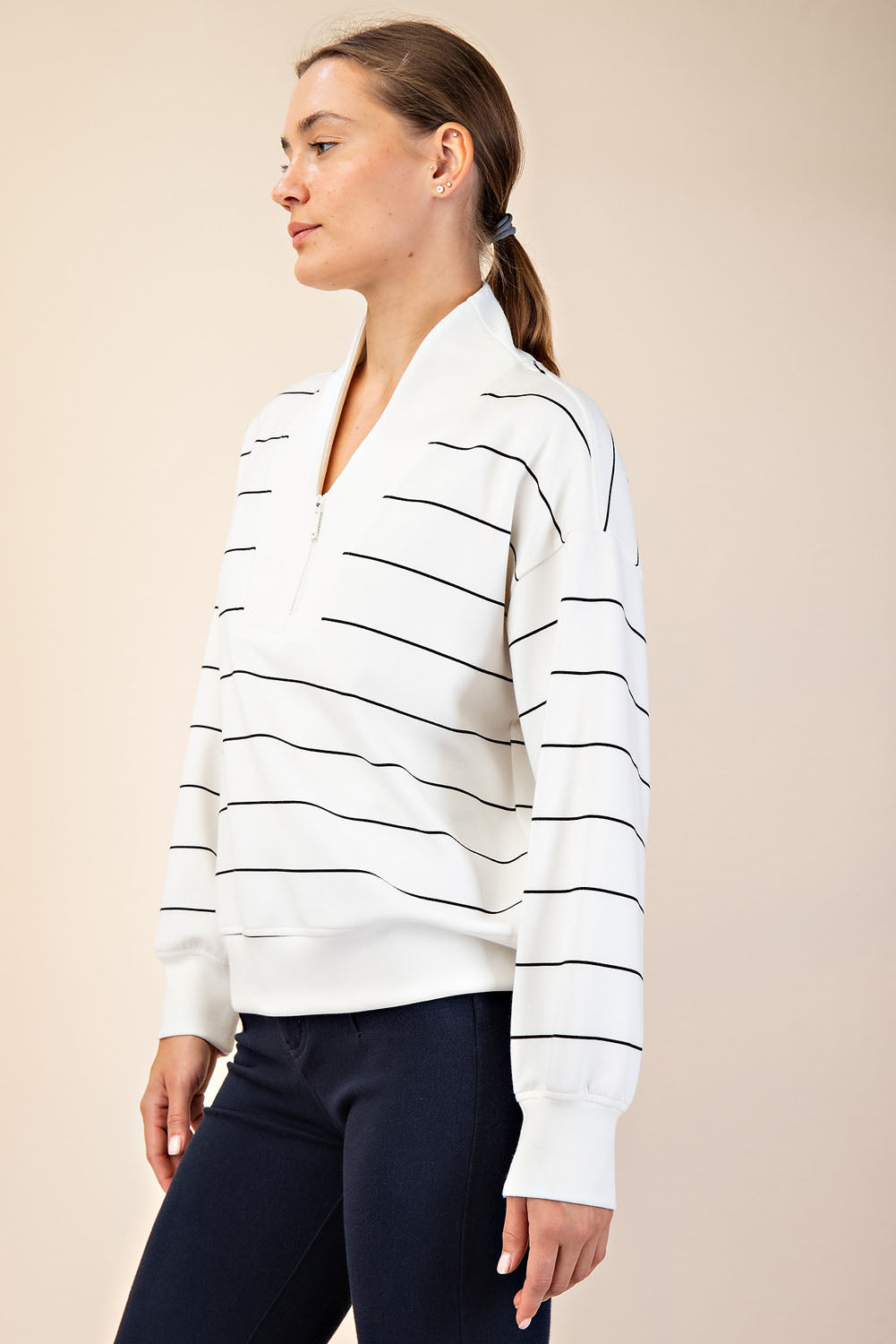 MODAL POLY SPAN SCUBA STRIPE V-NECK JACKET