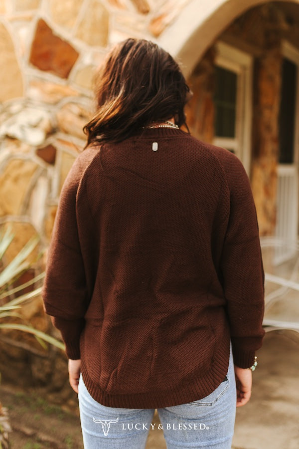 Lucky and Blessed KNITTED ROUND HEM SWEATER BUFFALO BUTTON