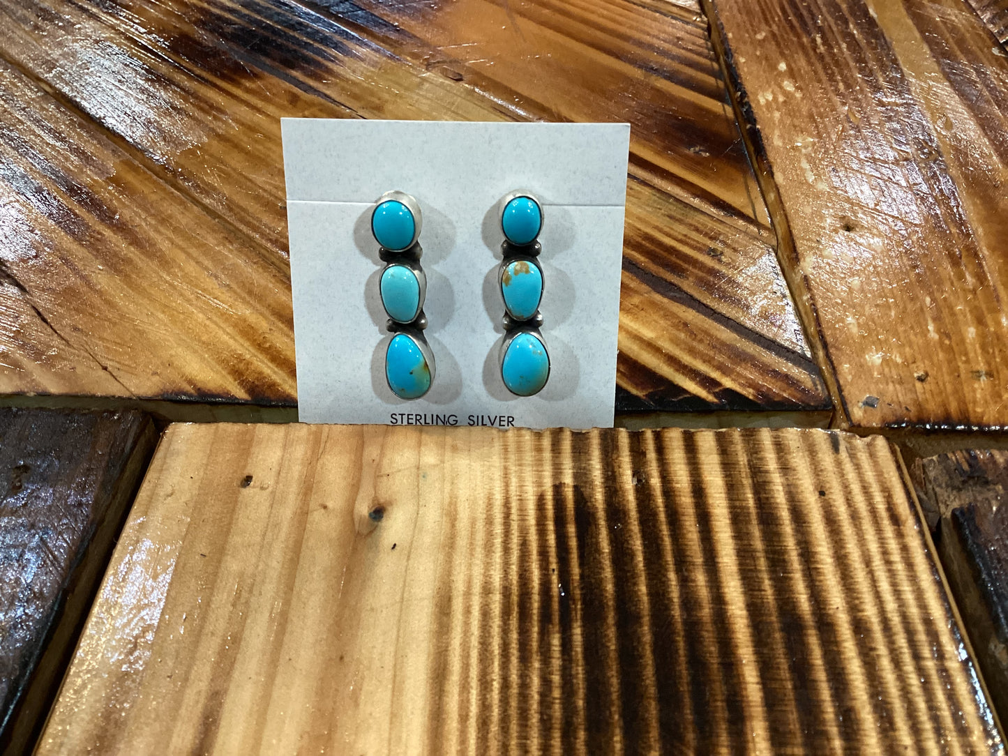 Timothy Yazzie Navajo Handmade SS Kingman Turquoise Earring