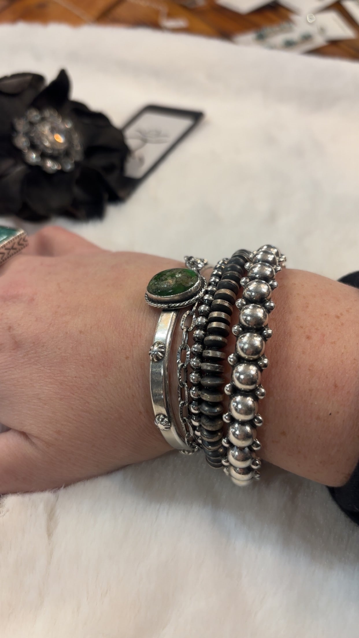 4mm 7.5” Sterling Navajo HandStrung Disc Bead Bracelet