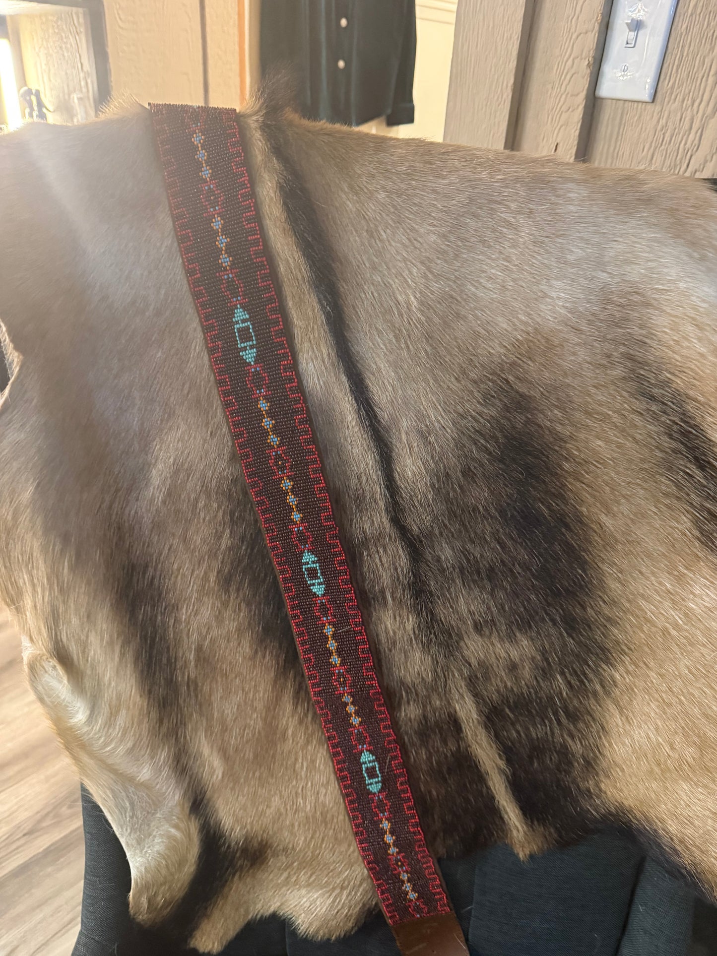 Tasha Polizzi  Leather Hand Beaded Red Belt w/ Brads and Turquoise