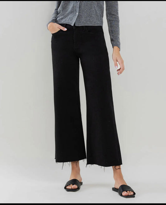 Lovervet by VERVET - High Rise Raw Hem Crop Wide Leg Jeans