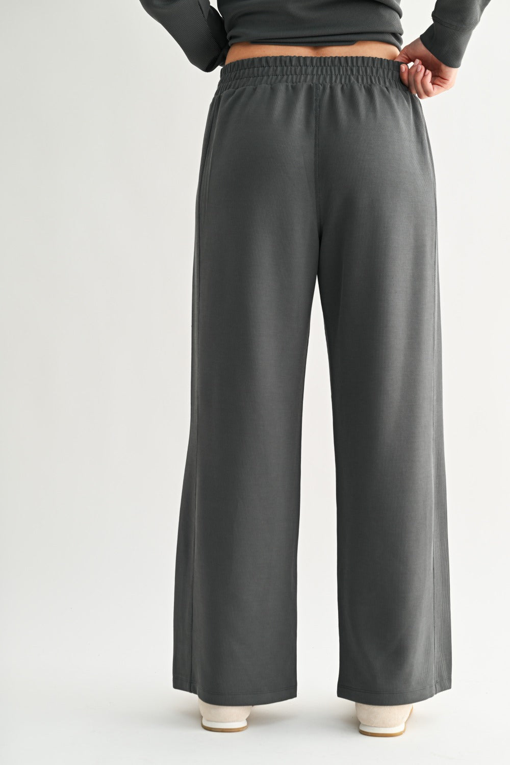Mono B Luxe Sand Wash Rib Wide-Leg Pants
