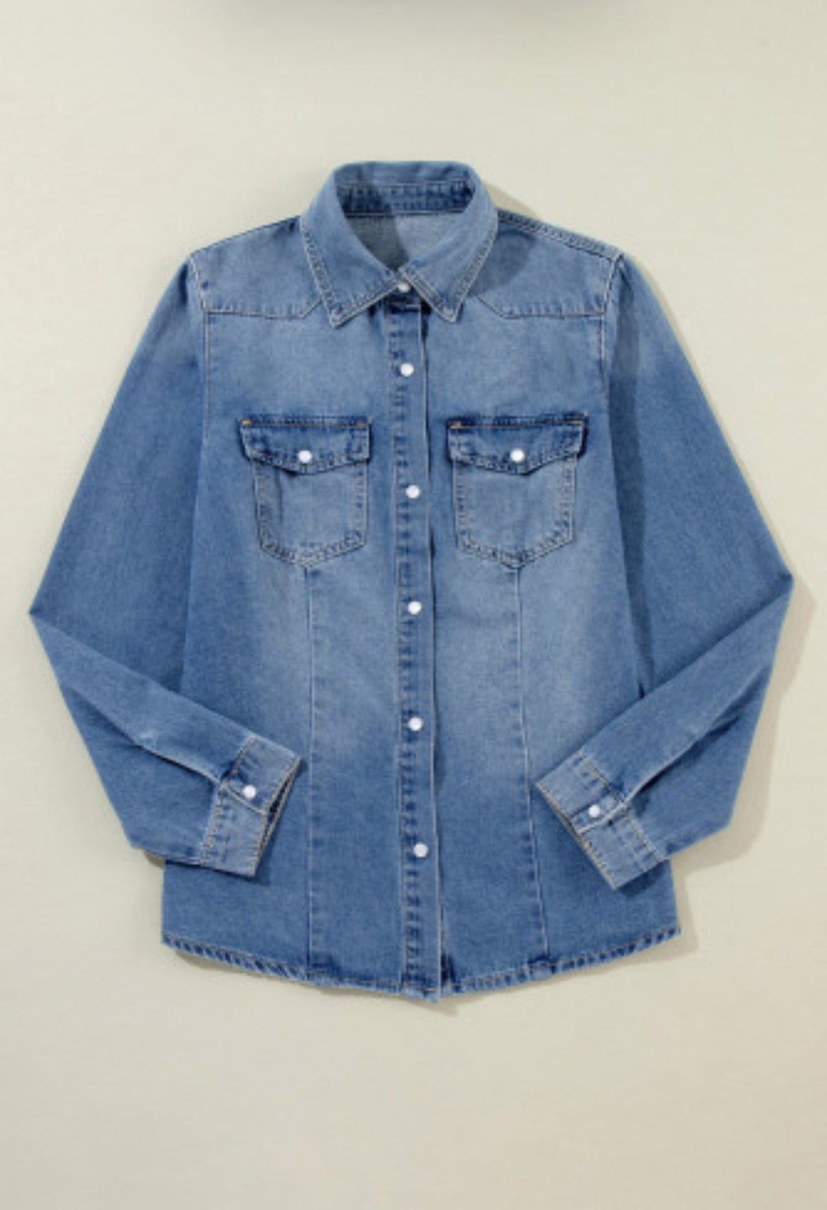 Dusk Blue Flap Pockets Slim Buttoned Denim Shirt