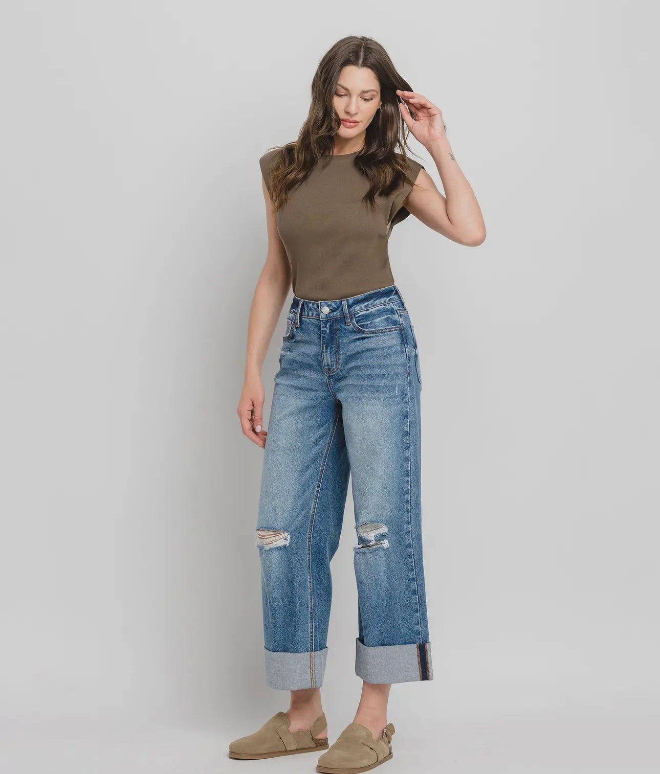 Lovervet by Vervet Super High Rise Double Cuffed Baggy
Wide Jeans LV145