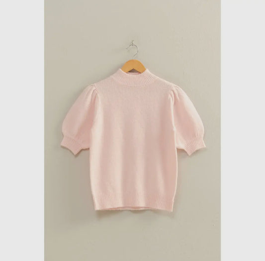 Short-Sleeve Ribbed Sweater with Puff Sleeves
