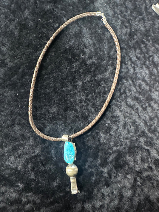 Sterling Silver Navajo Marked Handmade Kingman Turquoise Blossom Necklace