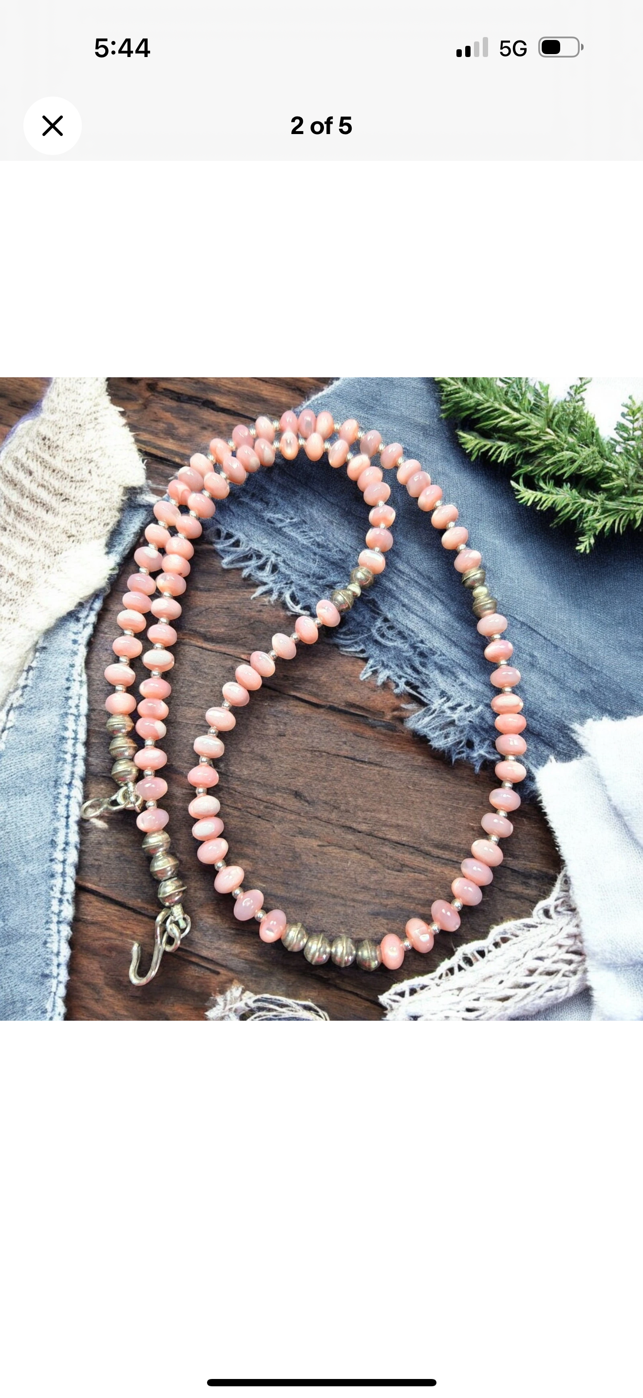 Sterling NAVAJO Pearl Pink Mother of Pearl Bench Beads Necklace VTG Silver 20"