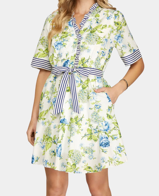 Floral Dress Blue Trim