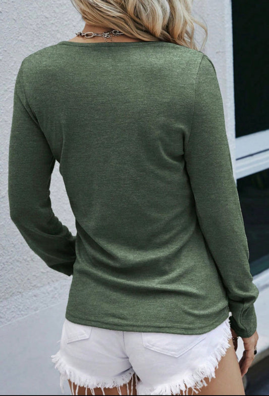 Mist Green Long Sleeve Snap Button Henley Sweater Top