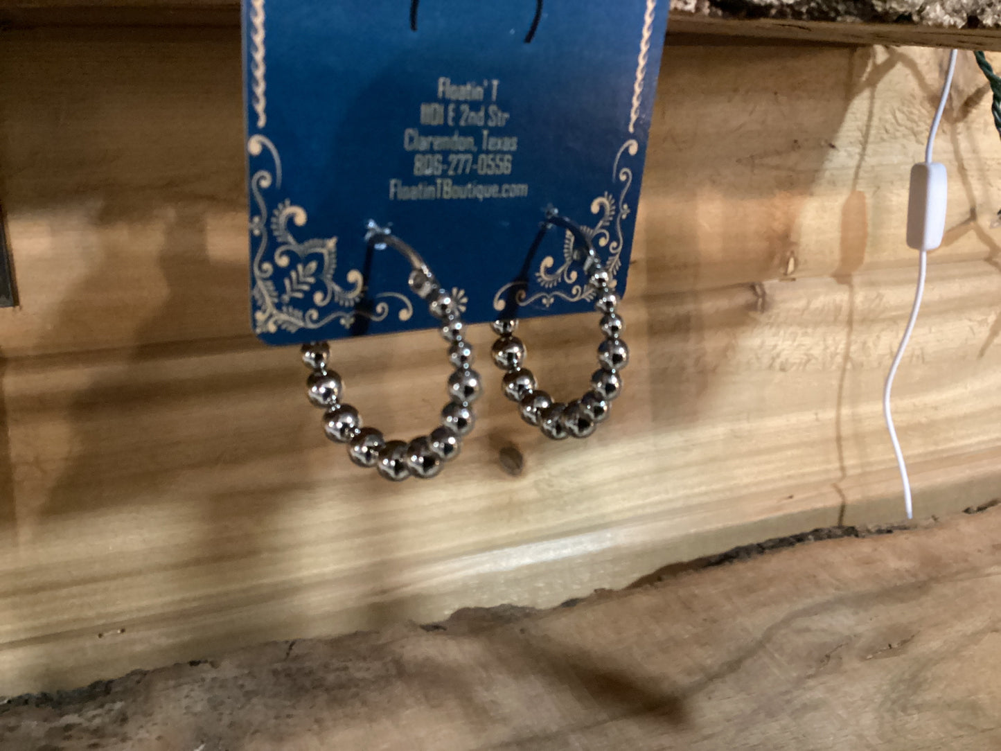 Silver Bead 1” Hoop Earrings