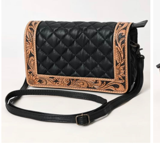 American Darling - Black Quilted Messenger Genuine Western Leather Women Bag