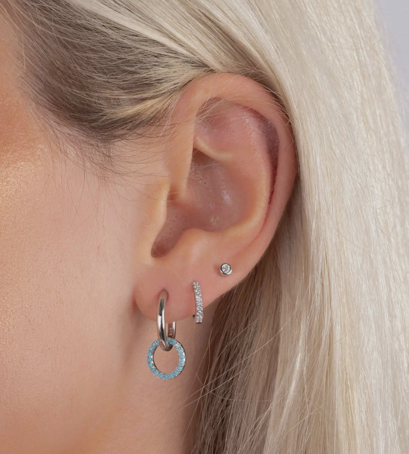 Sterling Silver Turquoise Circle Charm Hoops