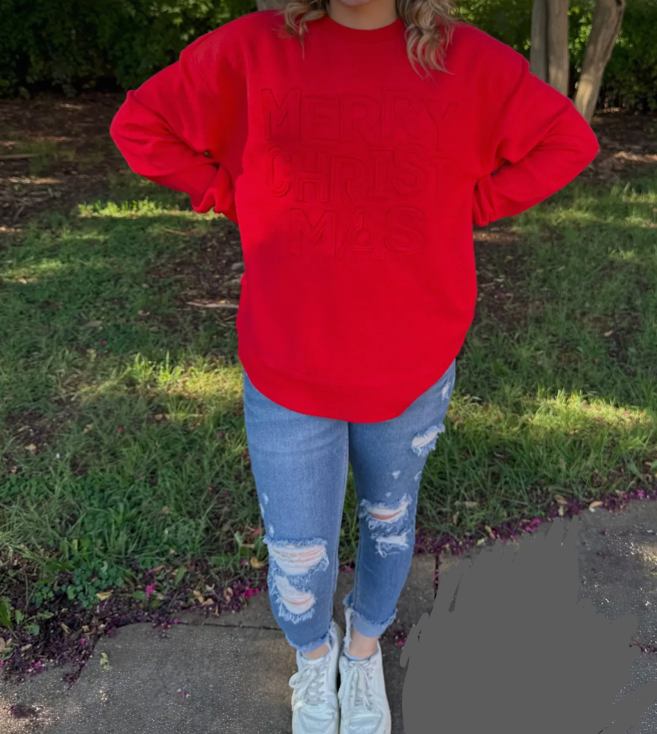 Merry Christmas Appliqued Poncho Sweatshirt