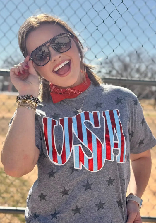 Striped USA in Glitter & Puff Tee by Texas True Threads