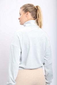 Velour 3/4 Zip Pullover Long-Sleeve Top