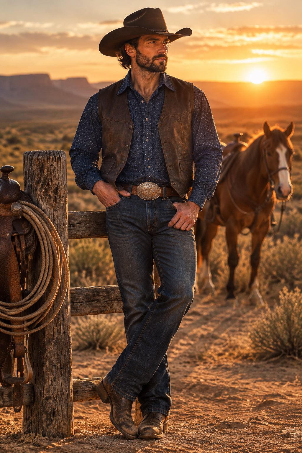 Men’S NAVY Long Sleeve Cowboy Western Button Down Shirt